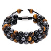 Natural Tiger Eye Black Magnetite Double Row Beads Bracelet