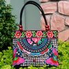 Embroidered Canvas Tote Bag with Floral and Phoenix Motifs