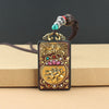 Ebony Wood Pendant Necklace with Buddhist Symbols