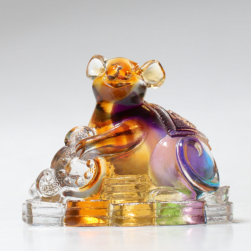 Chinese Zodiac Liuli Glass Figurine, Home Office Decoration