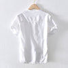 Men's Linen Cotton Short Sleeve Stand Collar Shirt