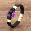 Stone Ring Leather Bracelet with Magnetic Clasp