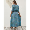 Printed Linen Maxi Dress with Lantern Sleeves