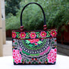 Embroidered Canvas Tote Bag with Floral and Phoenix Motifs