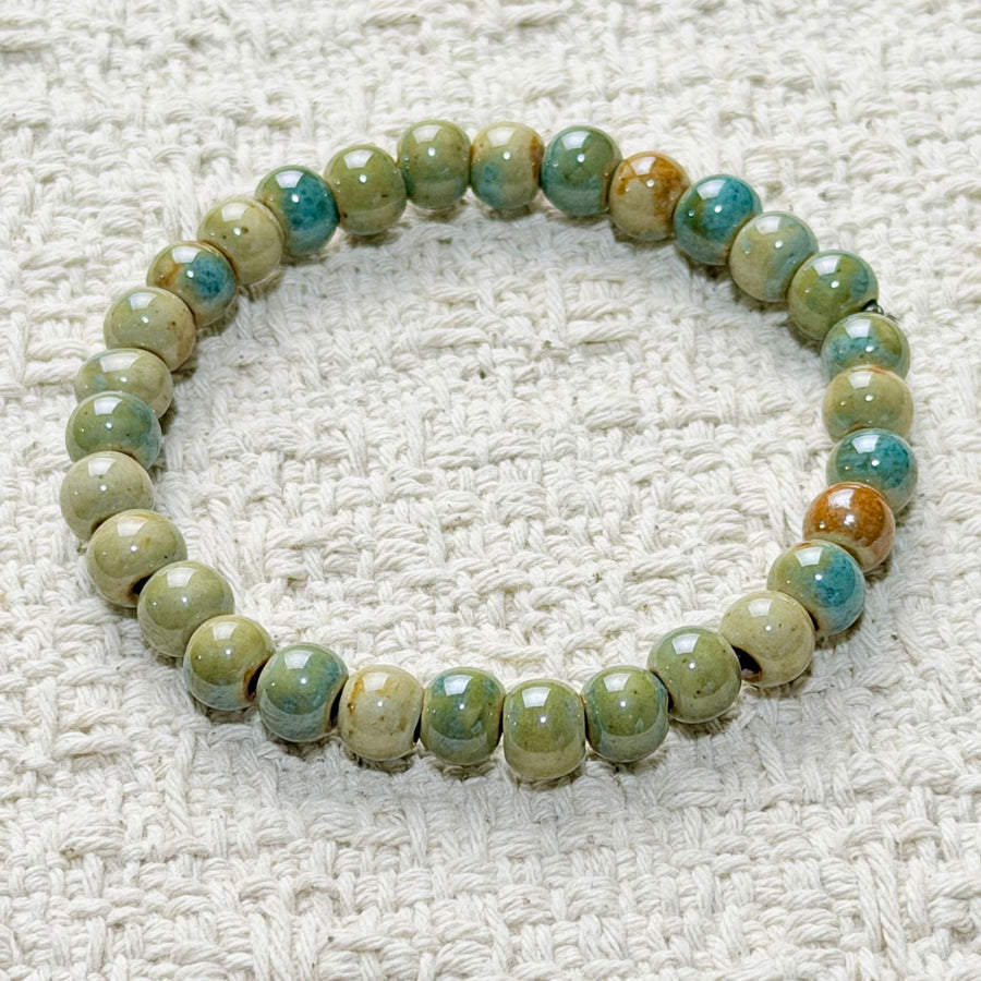 Ceramic Bead Bracelet, Handmade Stretch Elastic Band