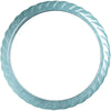 Close-up of a light blue carved jade ring with a dragon scale texture against a black background