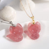 Strawberry Quartz Fox Necklace, 925 Silver or 14k Gold Plated