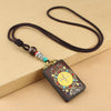Tibetan Thangka Pendant Necklace, Handmade Ebony Wood