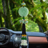 Green carved Pixiu car hanging decoration with black and white glass bead tassel
