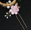 Handmade Floral Hair Comb and Pin Set with Clear Quartz