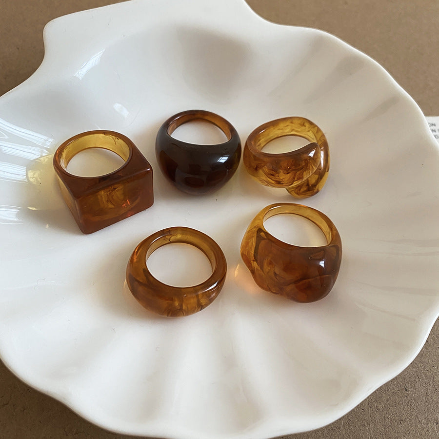 Candy Resin Ring Set, Geometric Statement Rings
