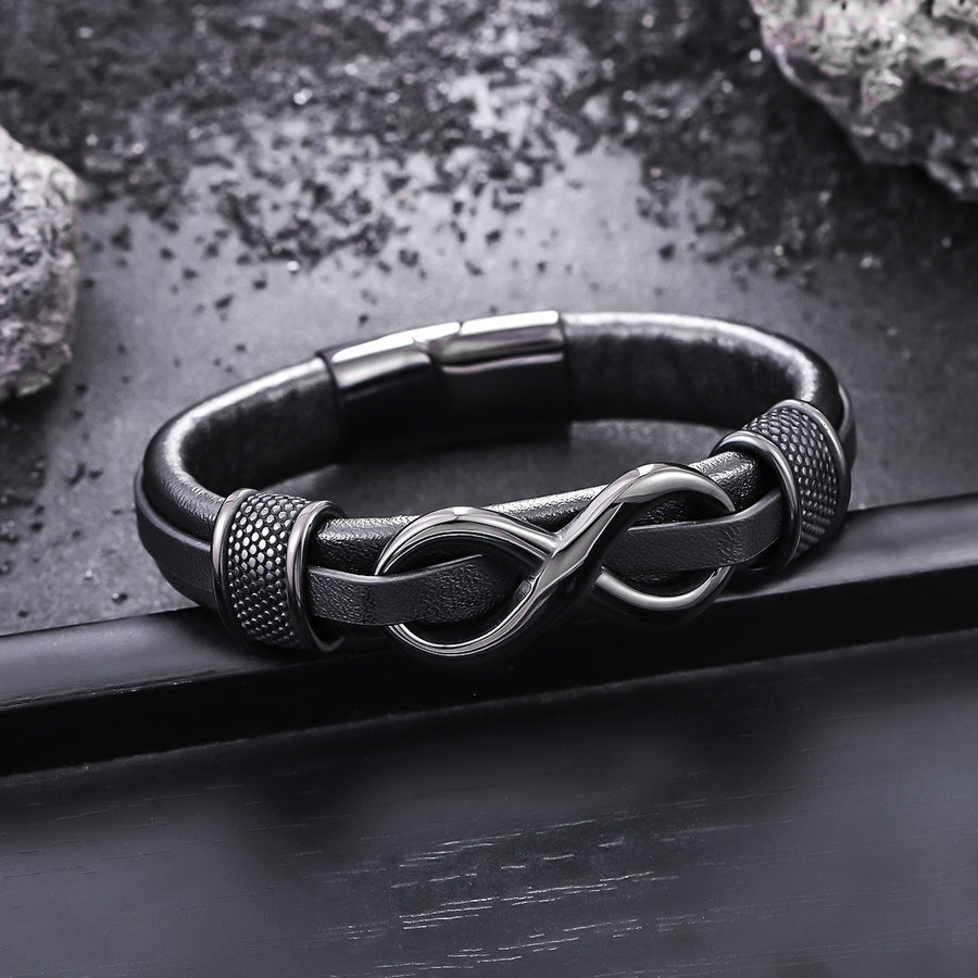 Infinity Symbol Leather Bracelet with Titanium Steel Clasp