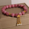 Pink Tourmaline Flower Charm Bracelet with Pearl Tassel