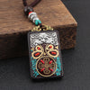 Ebony Wood Pendant Necklace with Buddhist Symbols