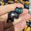 Carved Wood Cat Figurine with Bell - Cute Animal Desk Decoration