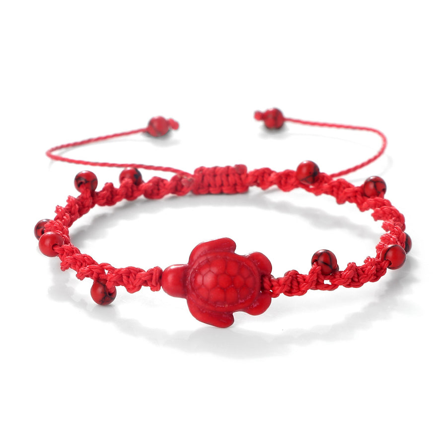 Braided Rope Turtle Bracelet with Beads, Adjustable