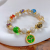 Five Wealth Deities Liuli Glass Charm Bracelet with Gold-tone Foil Beads