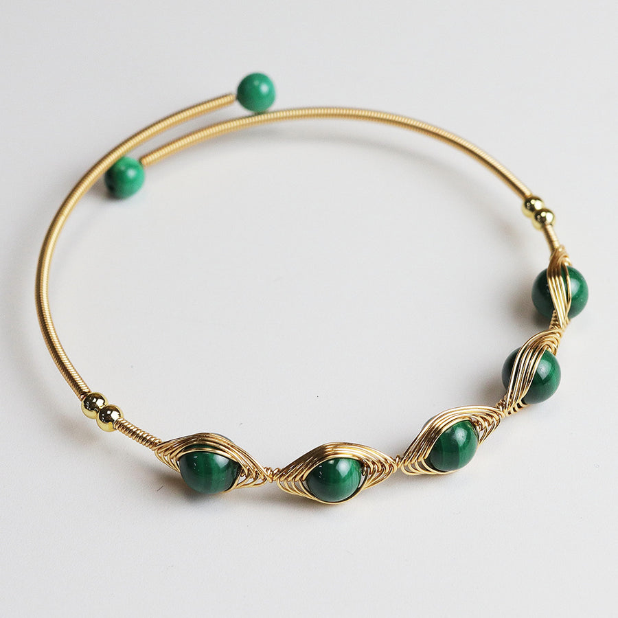 Gold-Tone Wire Wrapped Gemstone Bead Bangle Bracelet