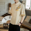 Men's Chinese Dragon Embroidery Cotton Linen Shirt