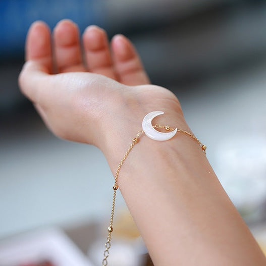 Crescent Moon Necklace Pendant, Shell or Obsidian