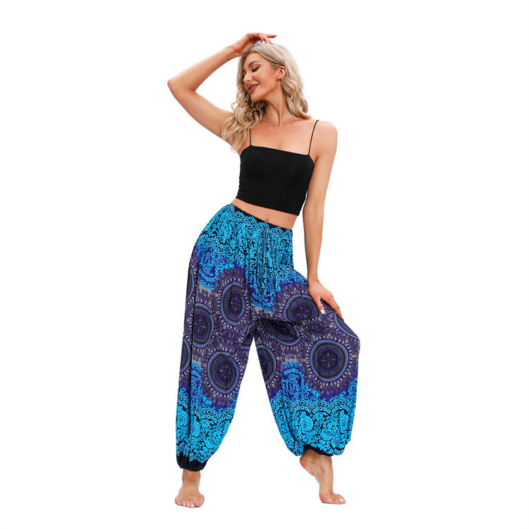 Women's Harem Pants with Compass Print, Loose Yoga Trousers