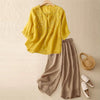 Summer Casual Flower Branches Embroidered Pattern V-Neck Half Sleeve Women's T-shirt
