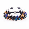 Tiger Eye Black Agate Evil Eye Double Row Bracelet