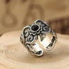 Adjustable Copper Ring with Floral Pattern and Black Stone