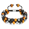 Natural Tiger Eye Black Magnetite Double Row Beads Bracelet