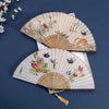 Cotton Linen Folding Fan with Butterfly, Cat, and Floral Motifs