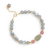 Strawberry Quartz and Moonstone Pixiu Bracelet with Gold-Tone Charm