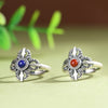 Sterling Silver Vajra Ring with Lapis Lazuli or Red Stone