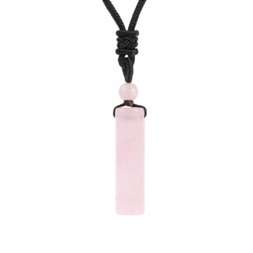 Crystal Cylinder Pendant Necklace with Gemstone Bead