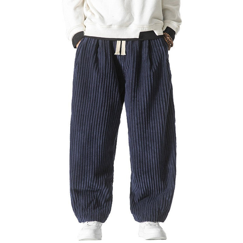 Men's Corduroy Harem Pants with Drawstring Waist and Pockets