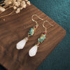 Magnolia Flower Jade Pattern Luck Prosperity Drop Dangle Earrings