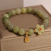 Green Jade Flower Bracelet with Fu Charm