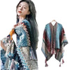 Ethnic Style Woven Poncho Shawl with Tassels