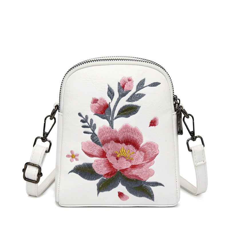 Embroidered Floral Crossbody Bag, Small PU Shoulder Purse