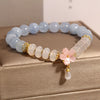 Aquamarine White Agate Abacus Beads Flower Bracelet