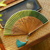 Chinese Style Bamboo Folding Fan with Silk Leaf and Tassel