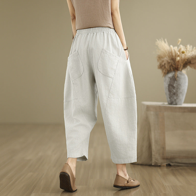 Women's Harem Pants Cotton Linen Wide Leg Trousers With Pockets