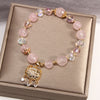 Pink Crystal Longevity Lock Bracelet with Gold-Tone Charm