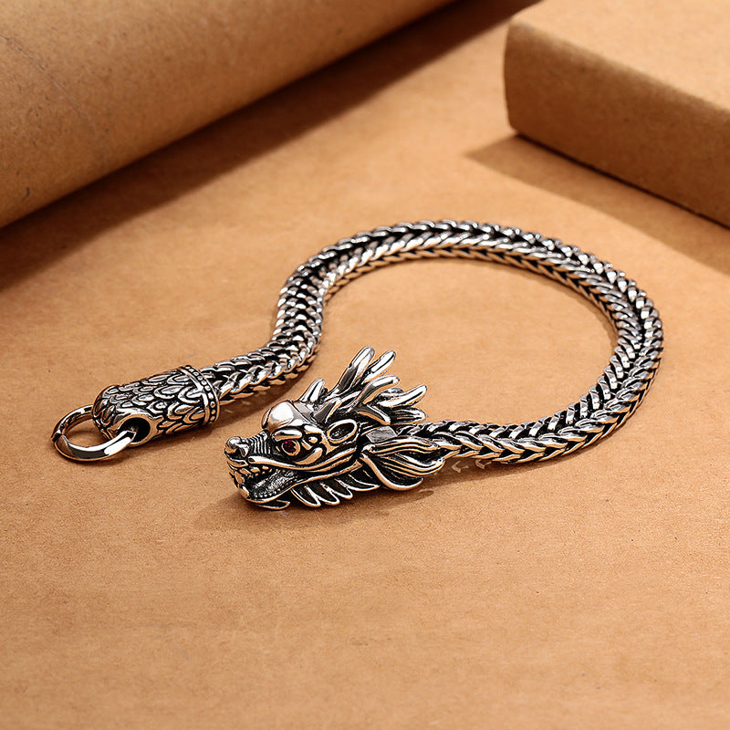Copper Dragon Strength Silver Tone Retro Braided Bracelet