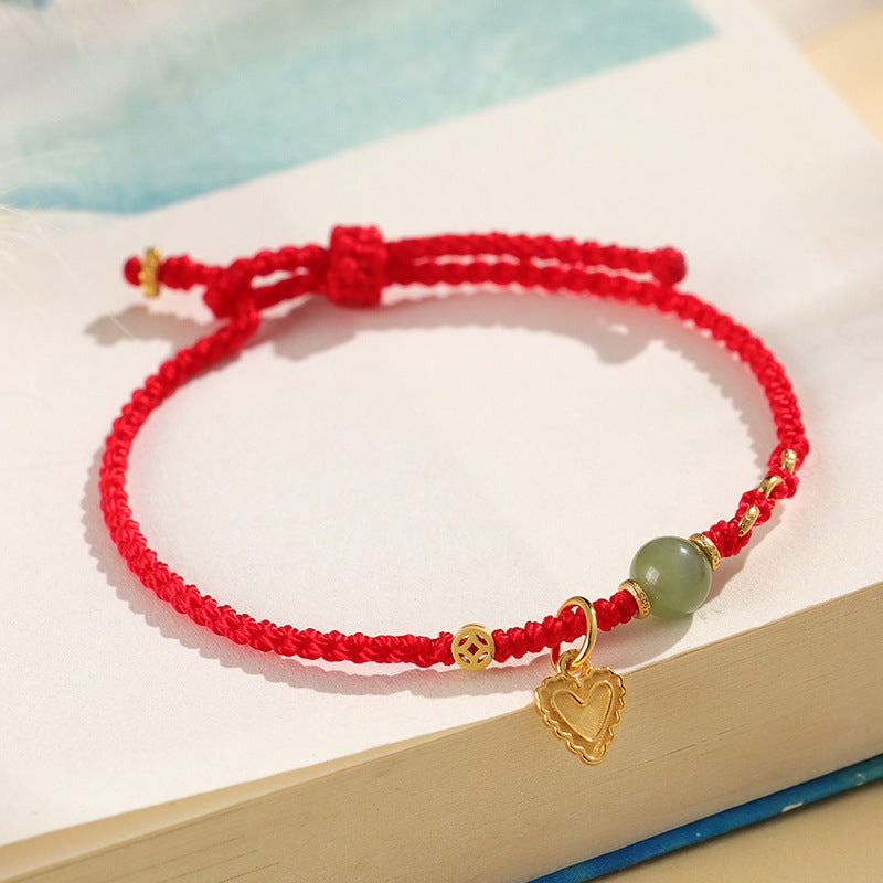 Sterling Silver and Hetian Jade Red String Bracelet