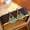 Teardrop Copper Chandelier Earrings with Green Beads