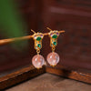 Enamel and Natural Crystal Drop Earrings, Chinese Style