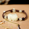 White Jade Pixiu Bracelet with Cord and Beads