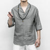 Men's Casual V-Neck Three Quarter Sleeve Shirt Linen Blend Top