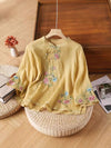 Embroidered Cotton Linen Chinese Frog-Button Shirt