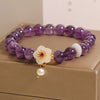 Amethyst Bracelet with White Flower and Pearl Charm